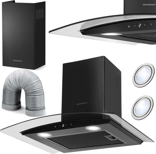 Kaminjska kuhinjska napa 60 cm BERDSEN BT-216, črno steklo