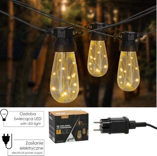 10 m Garden LED String Lights, 10 LEDs, Warm White