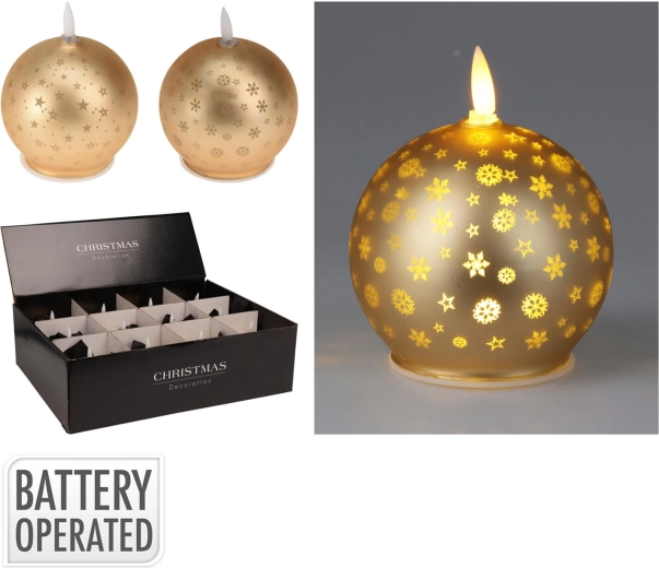 LED sveča krogla 10 cm zlata – toplo bela