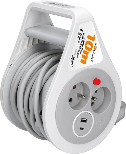 Solight podaljšek na kolutu 10 m z USB-A in USB-C