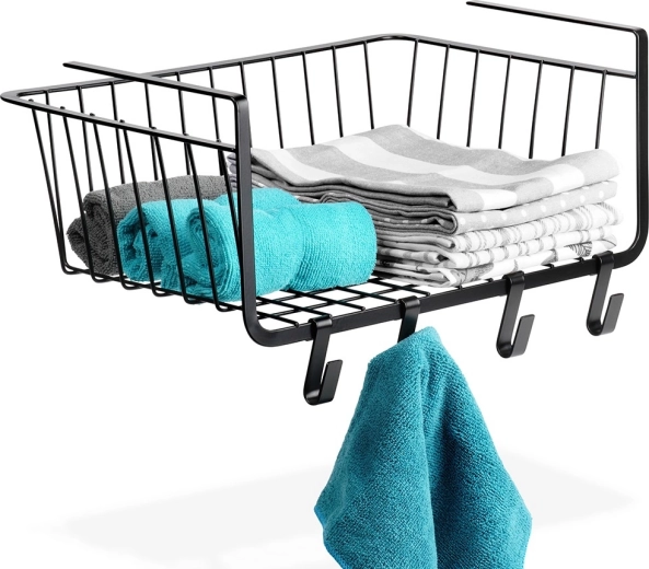 Viseča kovinska košara pod polico, črna 40,5 × 26 × 16 cm