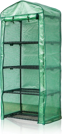 Vrtni rastlinjak iz folije 69 × 50 × 160 cm s 4 policami, zelen