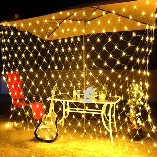Božična LED svetlobna mreža, topla bela, 2 × 2 m, 144 LED, 8 načinov osvetlitve