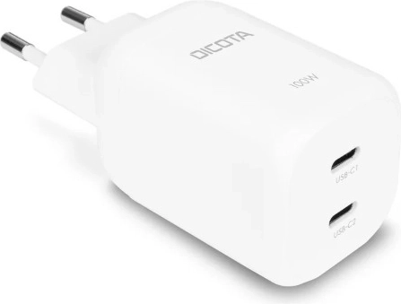 GaN polnilnik 100 W z 2× USB‑C (EU), bel