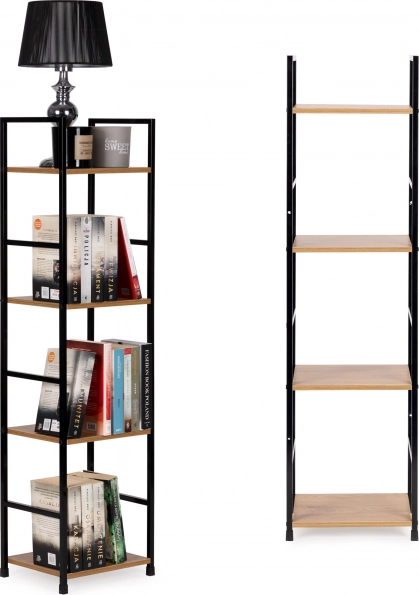 Moderna lesena polica s kovinskim okvirjem LOFT, 4 police