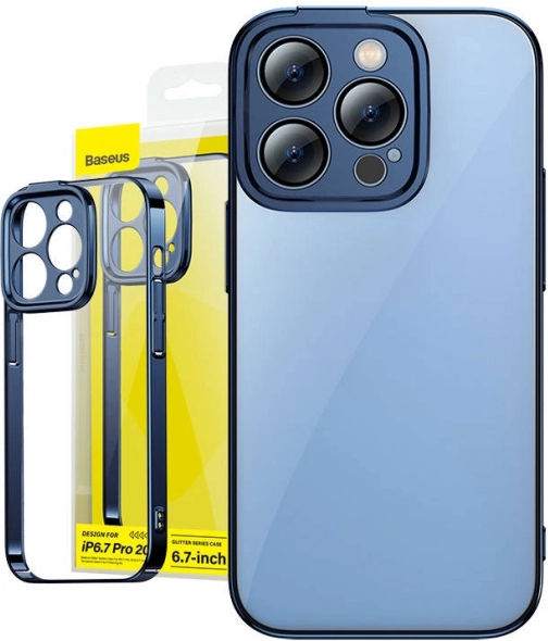 Ovitje in kaljeno steklo Baseus Glitter za iPhone 14 Pro Max, modro