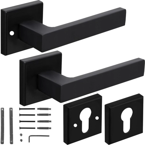 Ruhhy matna črna kljuka za notranja vrata s kvadratno rozeto