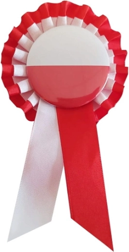 Kokarda v belo‑rdečih barvah z pripenjalno zaponko