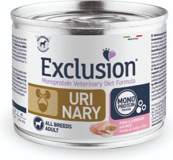 Exclusion UM20 Urinary konzerva za pse 200 g, svinjina s sorgom in rižem