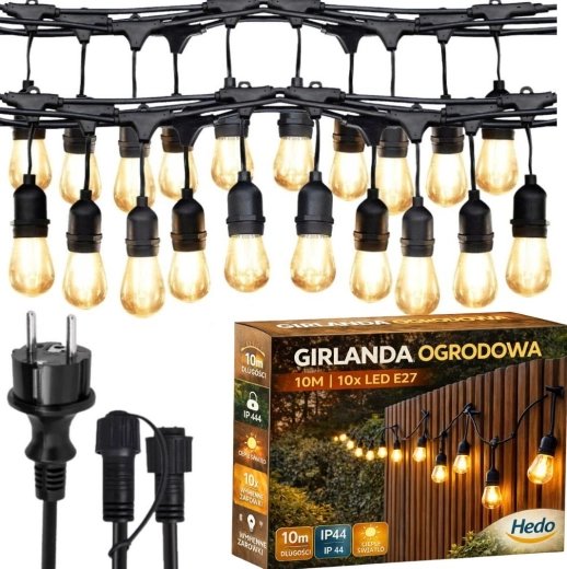 Zunanja svetlobna girlanda 10 m z 10 LED žarnicami E27, toplo bela, IP44