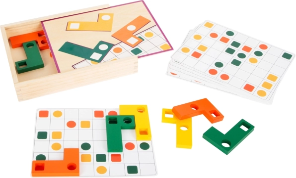 Lesena logična igra Small Foot – barvna sestavljanka s karticami