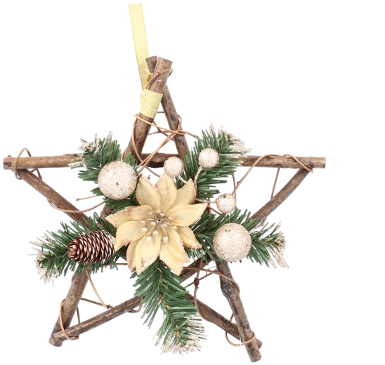 Lesena viseča zvezda 25 cm v zlati barvi iz jesenovega lesa