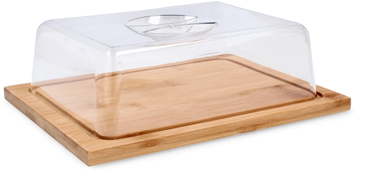 Bambusova servirna deska s prozornim pokrovom 25 × 19 × 7,5 cm