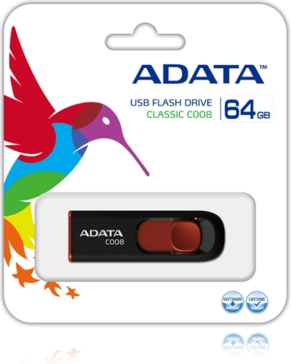 ADATA USB ključek 64 GB C008 črno‑rdeč