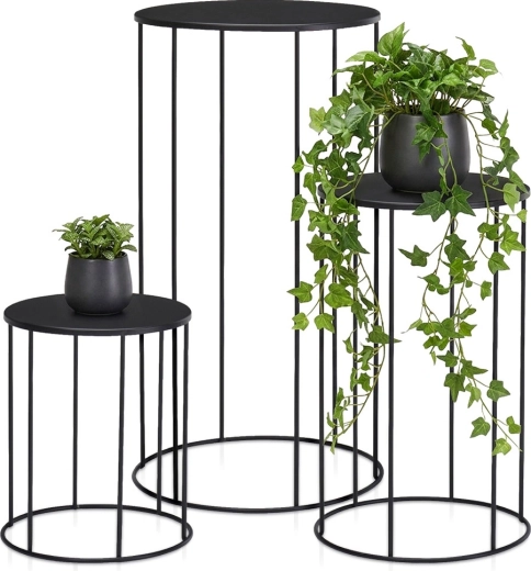 Black metal flower stand – set of 3 pcs (16×19 / 18×29 / 21×39 cm)