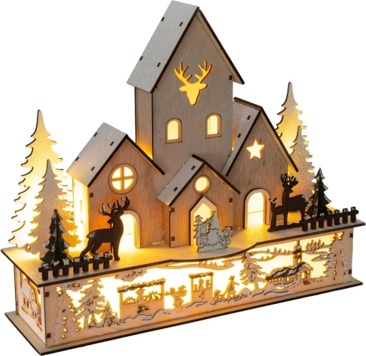 Wooden Christmas Village with 9 LEDs RETLUX