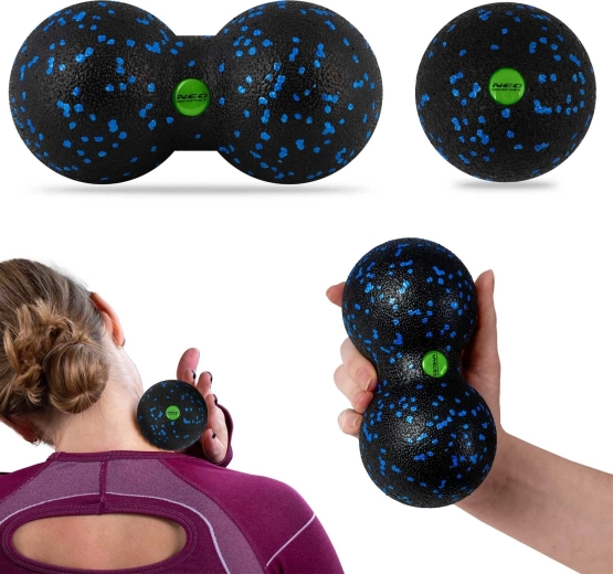 Masažna žogica in dvojna žogica (peanut) – set, črno-modra