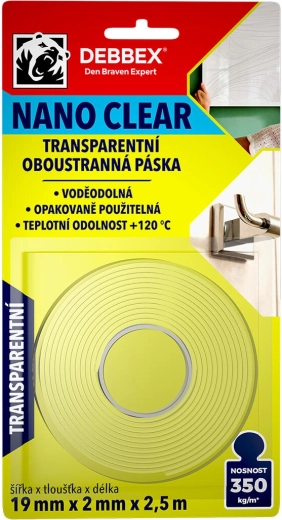 Dvostranski prozorni nano trak 19 × 2 mm, 2,5 m