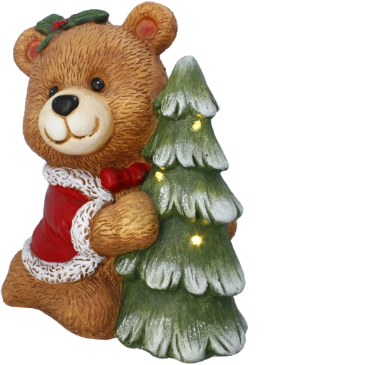 Christmas Bear Figurine with Tree and LED Lighting