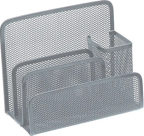 Kovinski namizni organizer za pisma in pisala, srebrn