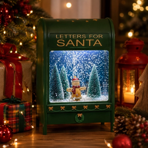 Christmas letterbox for Santa with LED lighting and music box, green