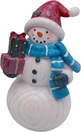 Lesena dekoracija snežak z darili