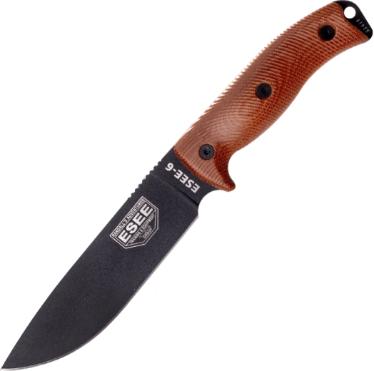 ESEE Model 6 preživetveni nož s črnim rezilom in rjaven ročajem Micarta