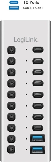 LogiLink USB 3.2 Gen 1 10-portni USB-hub USB-A/USB-C s stikali