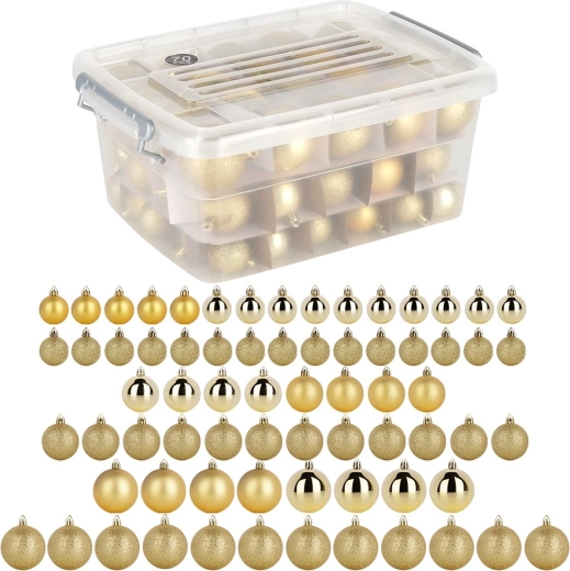 Nerazbitne zlate božične krogle v škatli 4 / 5 / 6 cm, 70 kos