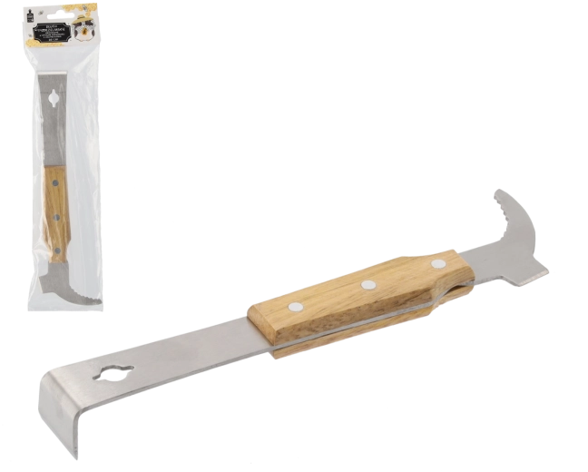 Čebelarski dlet iz nerjavnega jekla z lesenim ročajem in razpršilcem 26 cm