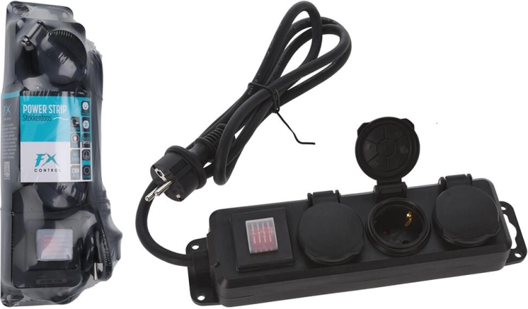 Podaljševalni kabel 1,4 m s 3 vtičnicami in stikalom, IP44, črn