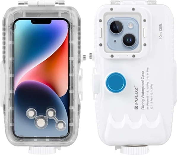 Waterproof diving case PULUZ for iPhone up to 40 m with one-way valve, white