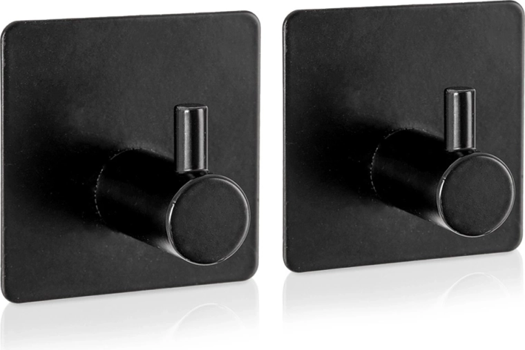 Samolepilni kavelj RADKA, črn, 4,5 × 4,5 cm, 2 kosa