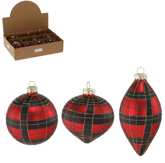 Stekleni božični okras rdeča in črna kocka – mešanica vzorcev