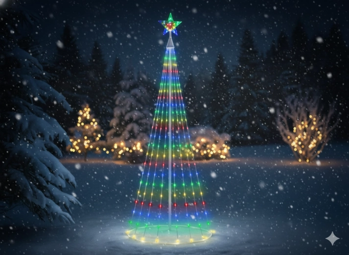 Stožčasto LED božično drevesce z zvezdo 1,8 m, 320 LED, večbarvno, notranje/zunanje