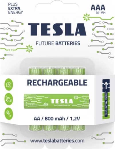 Polnilne baterije TESLA GREEN+ AAA Ni-MH 1,2 V, komplet 4 kos