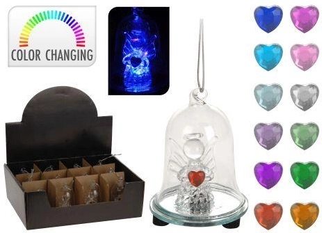 Stekleni LED zvonček z angelčkom 6 × 8 cm