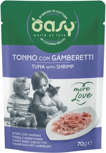 Oasy More Love vrečica za mačke tuna s kozicami 70 g