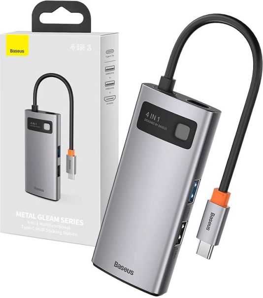 USB-C hub 4 v 1 BASEUS Metal Gleam s HDMI, USB 3.0 in PD 100 W