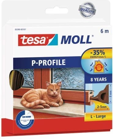Tesnilo za okna in vrata, profil P, 9 × 5,5 mm, rjavo, 6 m