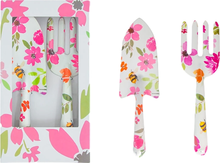 Vrtni komplet ročnega orodja, 2-delni s cvetličnim vzorcem, železo