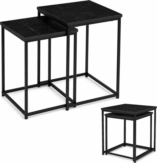 Set of 2 ModernHome nesting coffee tables in loft style with black marble-effect finish