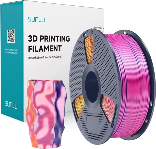 Sunlu PLA+ Silk tribarvni filament rdeča–rumena–modra