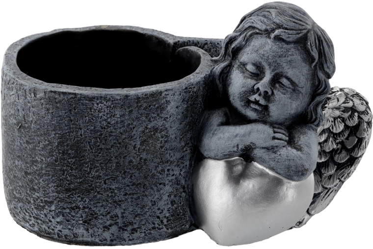 Cementni pokopališki cvetličnik z angelčkom, temno sivo‑srebrn 24,5 × 14 × 15 cm
