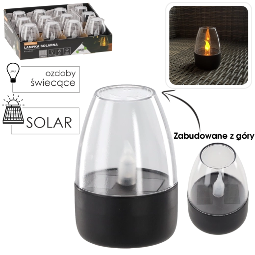 Solarna LED sveča brez plamena 6 × 6 × 9 cm, toplo bela