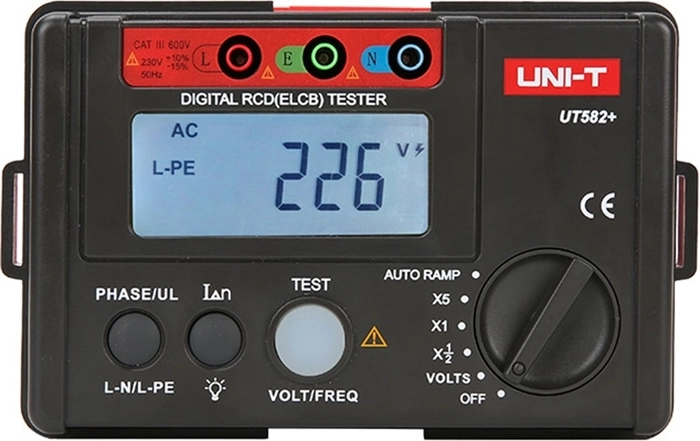 Uni-T tester zaščitnih stikal na diferenčni tok UT582+