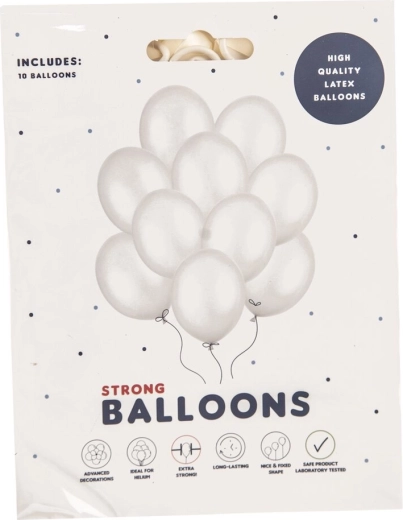 White pearl latex balloons 27 cm, 10 pcs