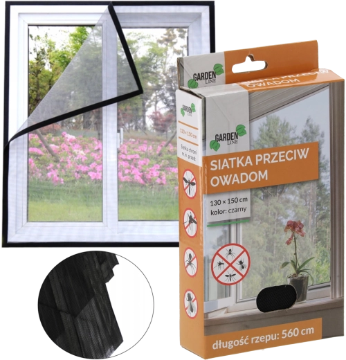 Mreža proti mrčesu črna 150 × 180 cm s samolepilnim ježkom