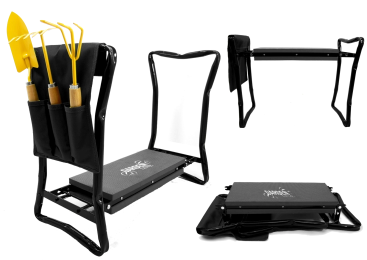 Vrtni klečalnik in sedež GARDENLINE, zložljiv, črn 59 × 27,5 × 49 cm