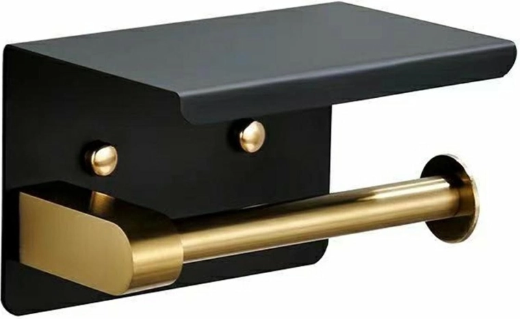 Nosilec za toaletni papir s poličko črno-zlat